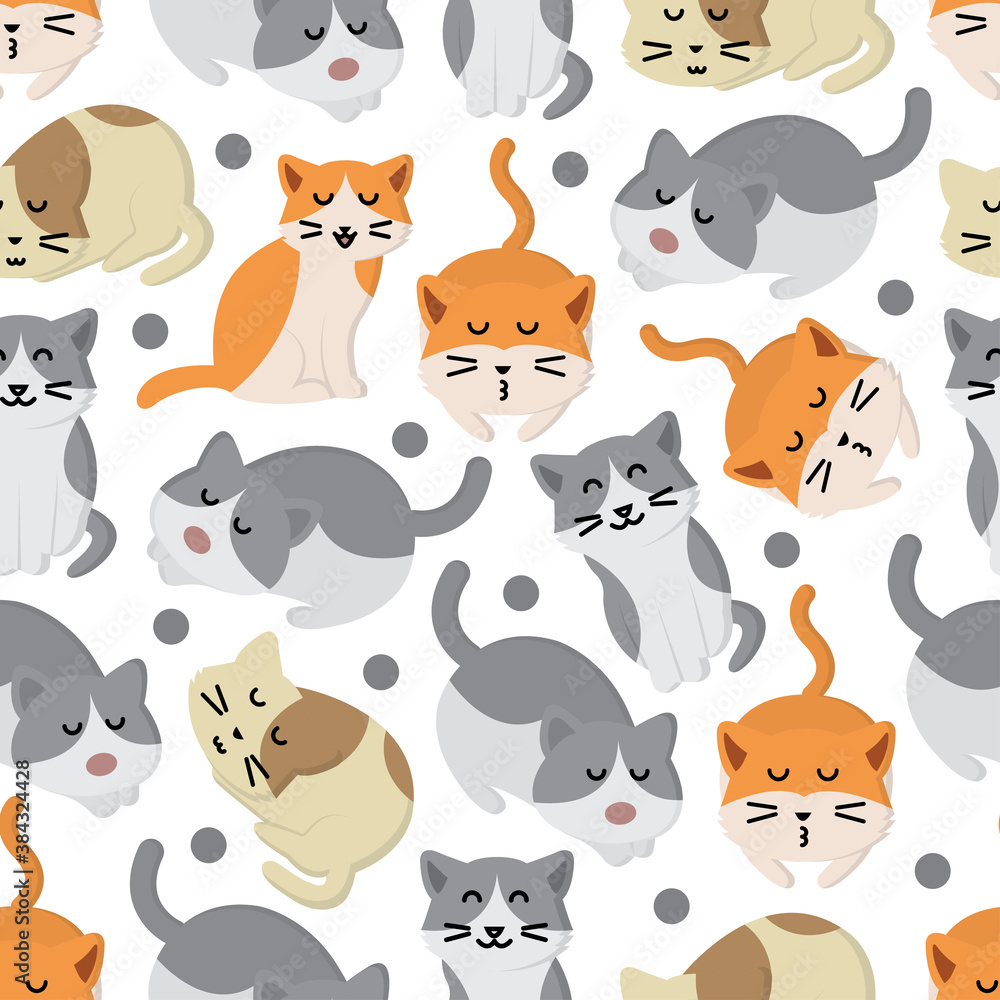 Fototapeta premium cute cat seamless pattern with white background, cat icon, Fashion print design, vector illustration