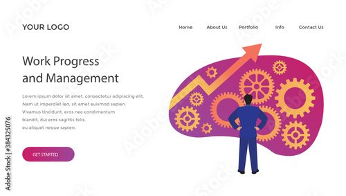 
A person standing next to gear mechanics denoting icon of work management 
