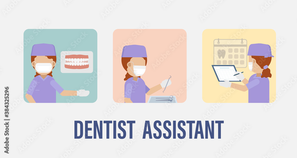 Set of dentist assistant avatars flat design vector illustration