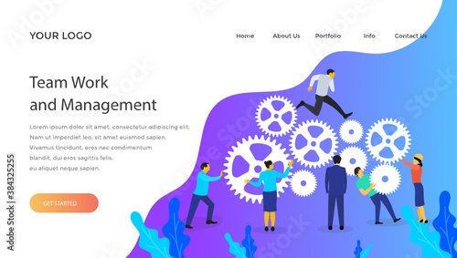 
A person standing next to gear mechanics denoting icon of work management 
