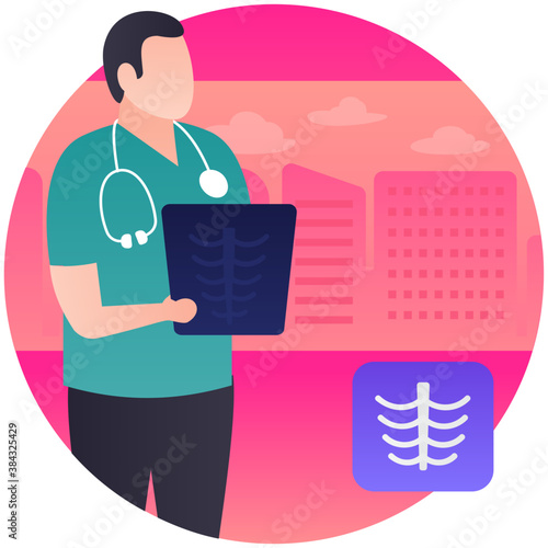 
Female doctor checking bone x ray report 
