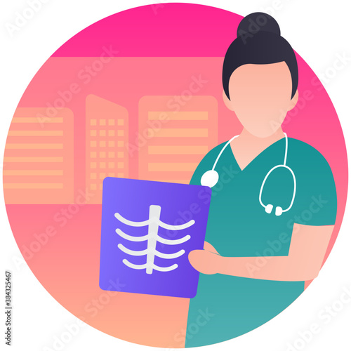 
Female doctor checking bone x ray report 
