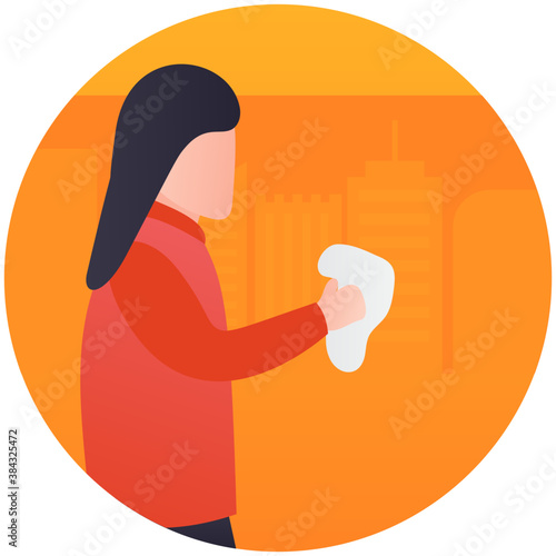 
Girl cleaning mirror depicting, mirror cleaning 
