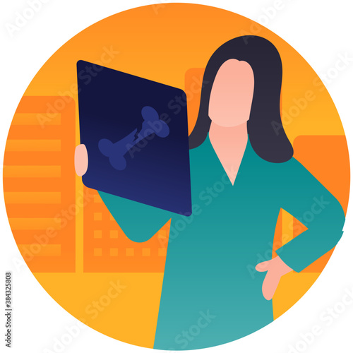 
Female doctor checking bone x ray report 
