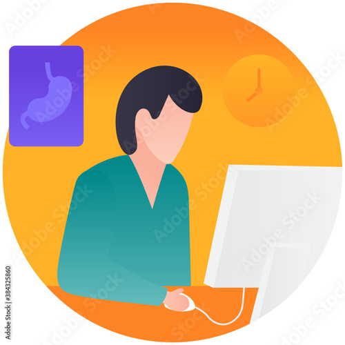 
Male avatar working in lab with computer, x ray verify 
