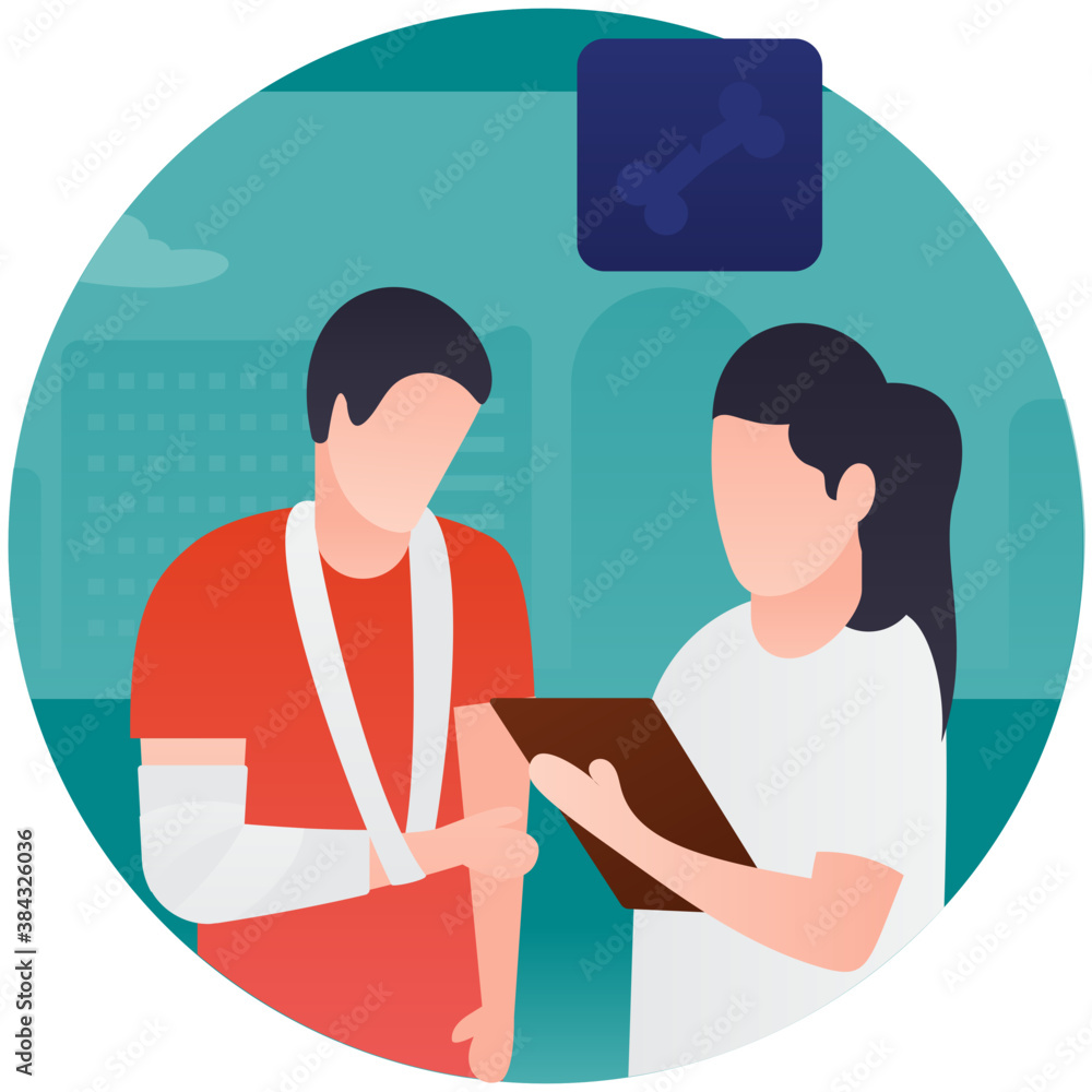 Fototapeta premium Avatar having bandaged hand depicting accident icon 