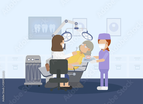 Dental clinic with patient flat design vector illustration