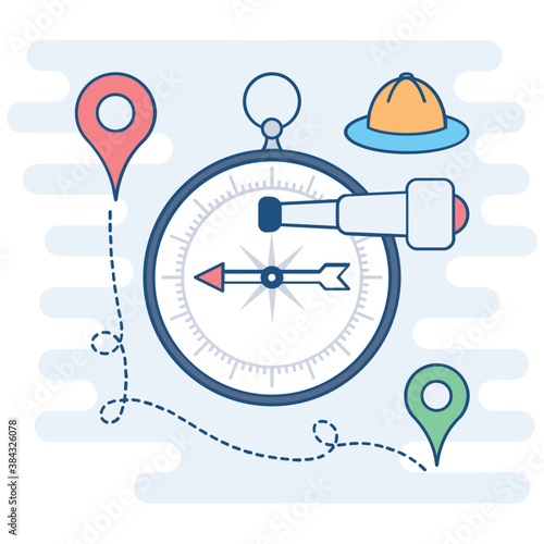 
Compass rose with location pin characterizing explore icon
