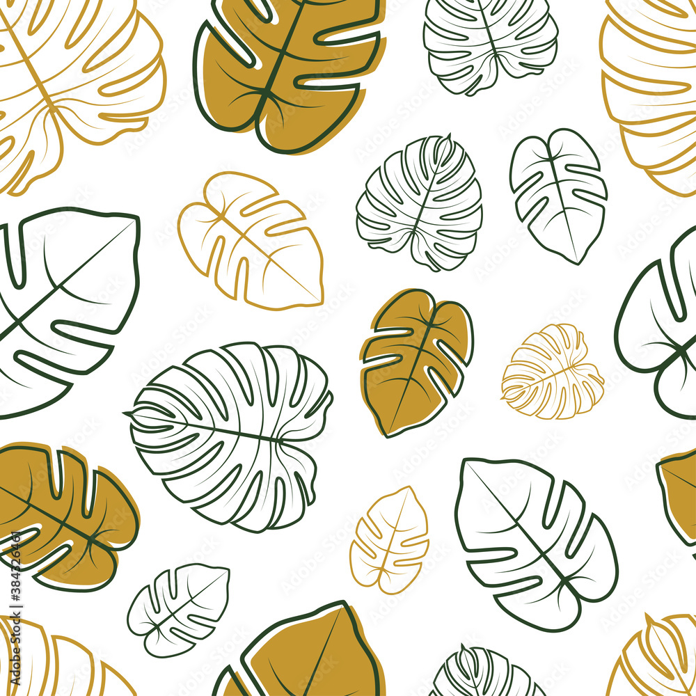 Floral seamless pattern with tropical leaf palm. Seamless pattern of leaves monstera. summer seamless pattern vector floral background Floral seamless pattern with tropical leaf palm. Seamless pattern of leaves monstera. summer seamless pattern vector floral background