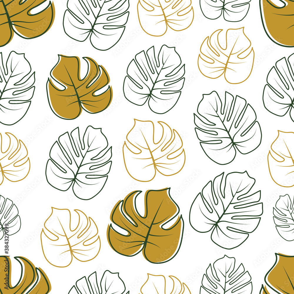 Floral seamless pattern with tropical leaf palm. Seamless pattern of leaves monstera. summer seamless pattern vector floral background Floral seamless pattern with tropical leaf palm. Seamless pattern of leaves monstera. summer seamless pattern vector floral background