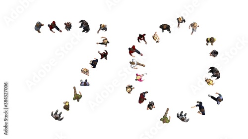 people - arranged in number 70 - top view without shadow - isolated on white background - 3D illustration