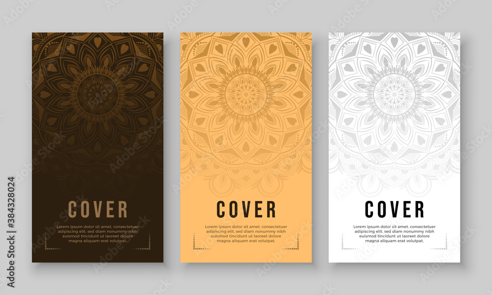 Fototapeta premium Luxury mandala background with floral ornament pattern. Hand drawn mandala design. Vector mandala template for decoration invitation, cards, wedding, logos, cover, brochure, flyer, banner.