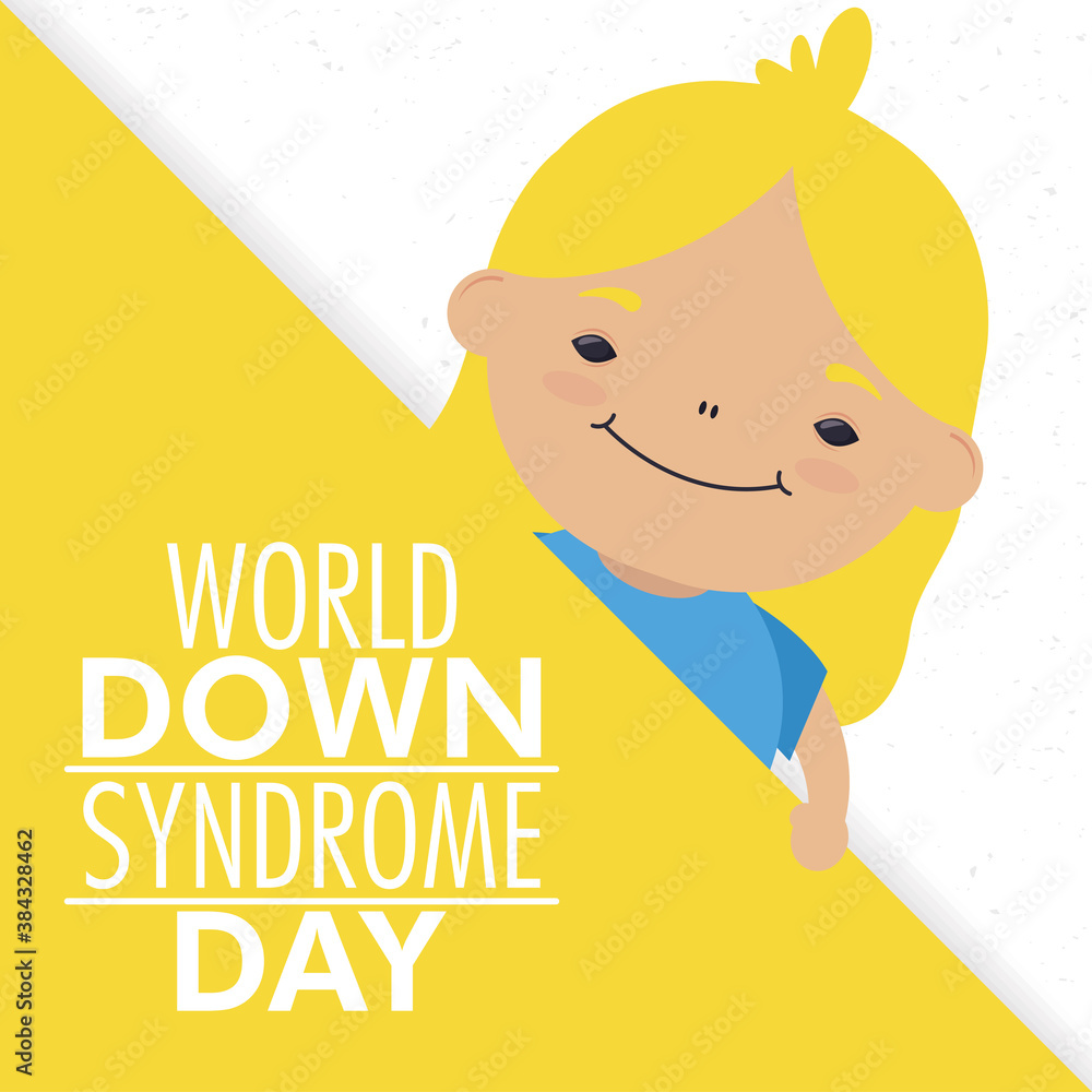 world down syndrome day lettering with little blond girl