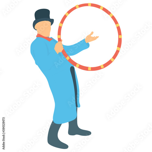 
Man playing with rings showing circus tricks 
