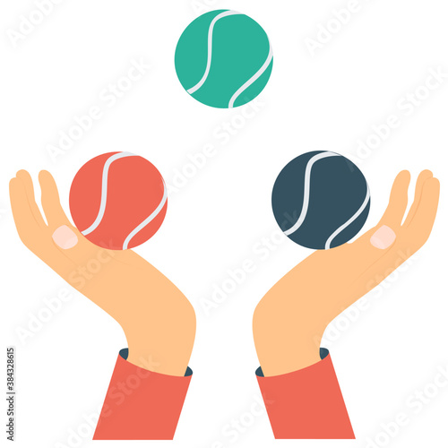 
Man playing with rings showing circus tricks 

