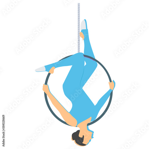 
Man playing with rings showing circus tricks 
