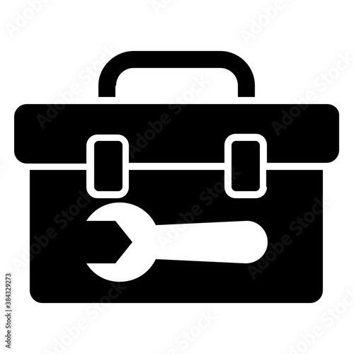 
A suitcase type box having wrench symbol overthere, tool box 
