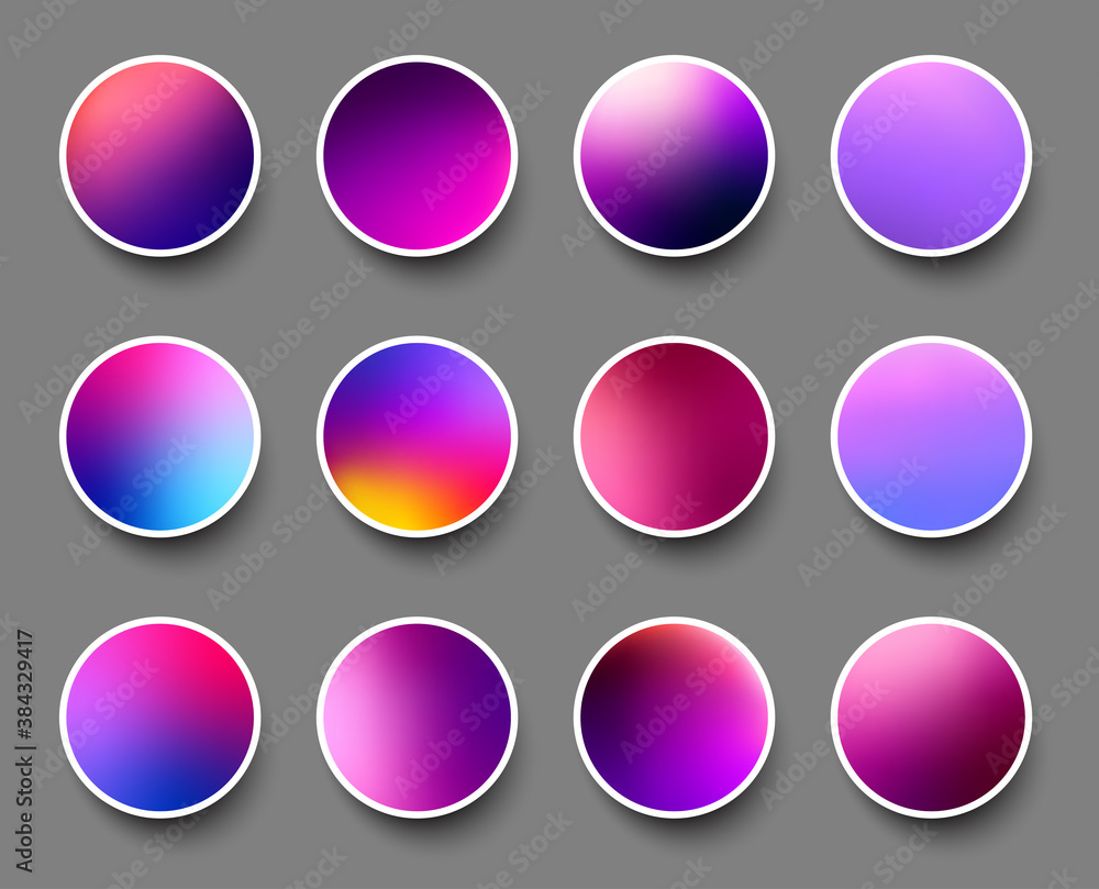 Set of rounded holographic gradient sphere buttons. Set of rounded holographic gradient sphere buttons.