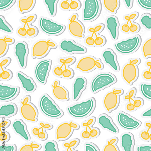 Colorful summer seamless pattern with tropical fruits and summer object, summer icon, Fashion print design, vector illustration