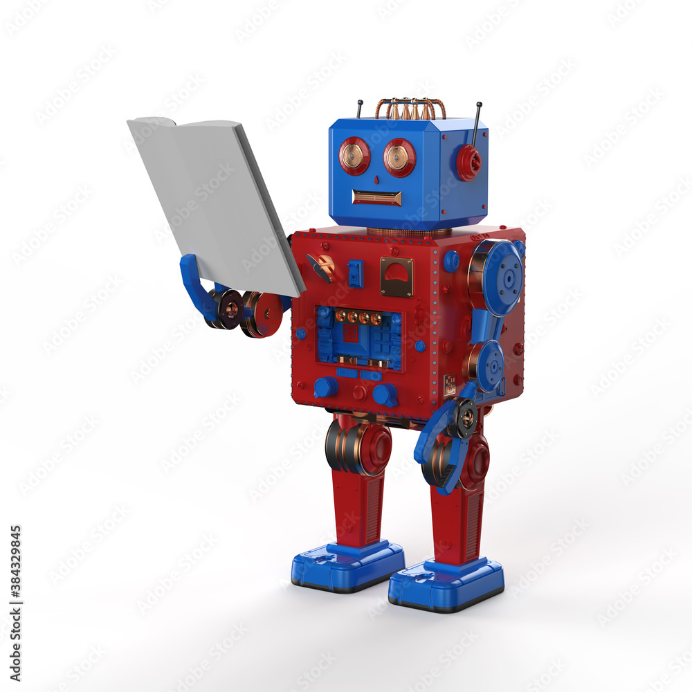 Fototapeta premium mini robot reading a book