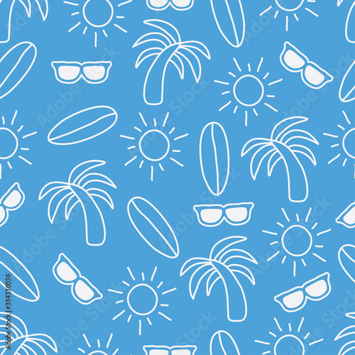 Colorful summer seamless pattern with tropical fruits and summer object, summer icon, Fashion print design, vector illustration
