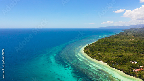 Aerial view of tropical beach on the island Bohol, Anda area, Philippines.