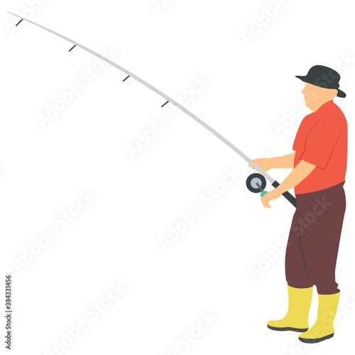  Fisherman holding a sea bass with fishing rod 