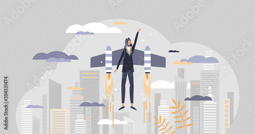 Startup project launch with entrepreneur innovative idea tiny person concept