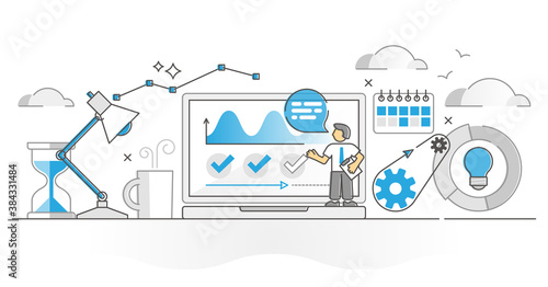 Project management analysis as work process control monocolor outline concept