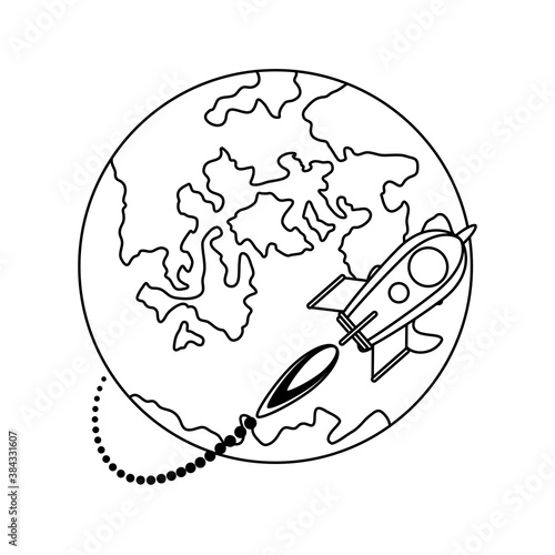 rocket flying around of full moon night satellite icon