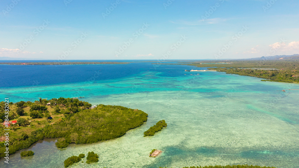 Tropical landscape: Blue ocean with Islands. Seascape in the Philippines. Bohol,Philippines.