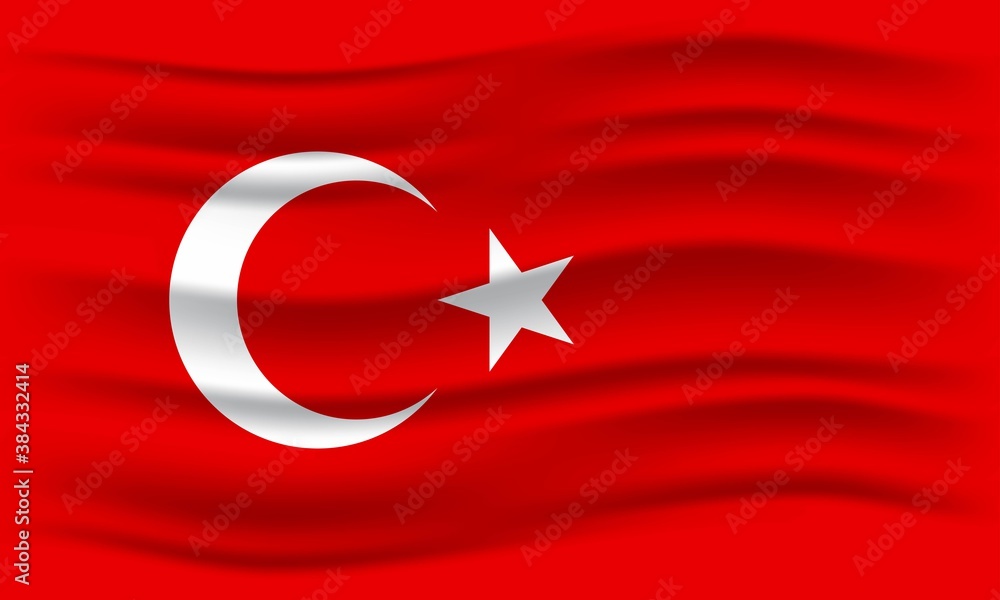 Illustration of waving Turkey flag. Vector Illustration.