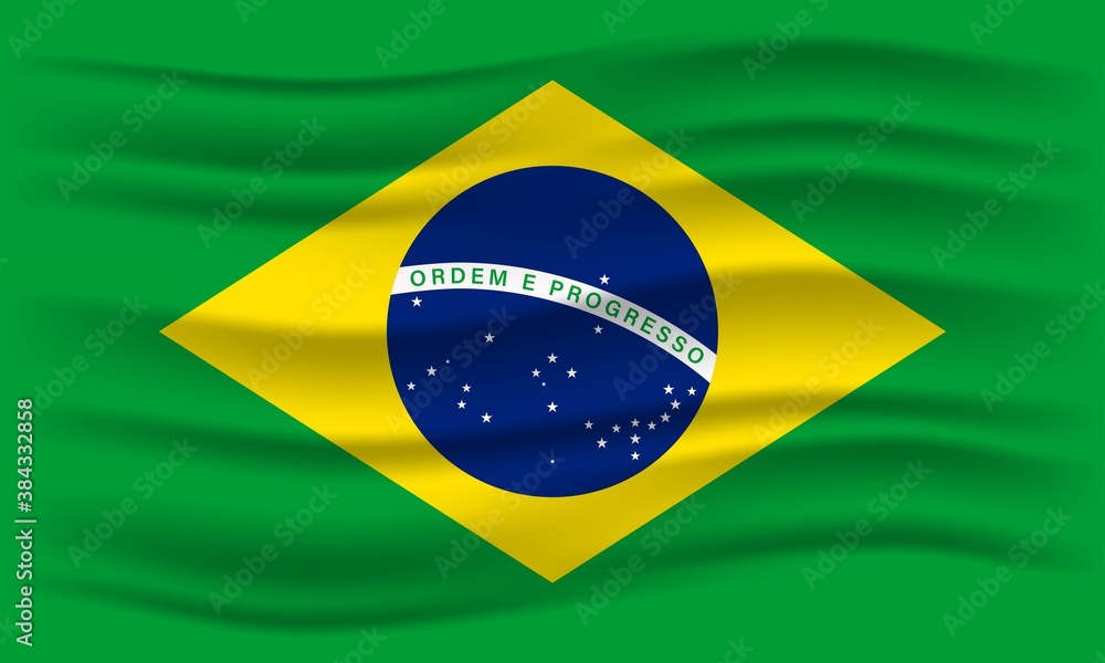 Fototapeta premium Illustration of waving Brazil flag. Vector Illustration.