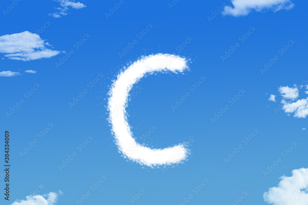 Naklejka premium Letter c cloud shape on blue sky