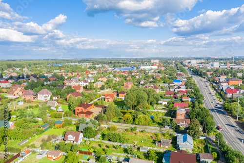 Top view of Volokolamsk highway passing through the village near Moscow © Konstantin