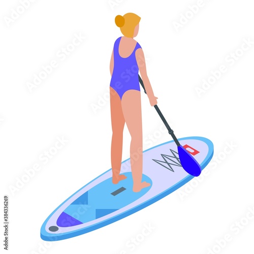 Girl stand up paddle icon. Isometric of girl stand up paddle vector icon for web design isolated on white background