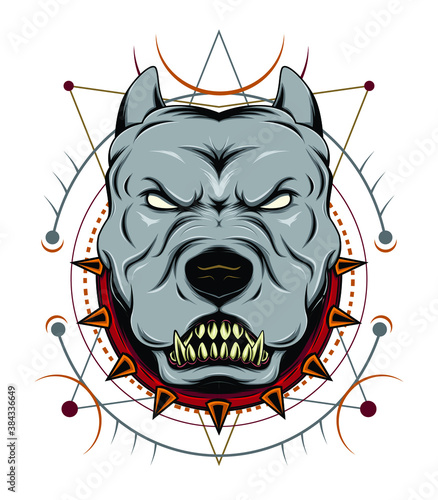 angry dog with sacred background.