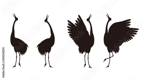 鶴　タンチョウ　シルエット　求愛ダンス