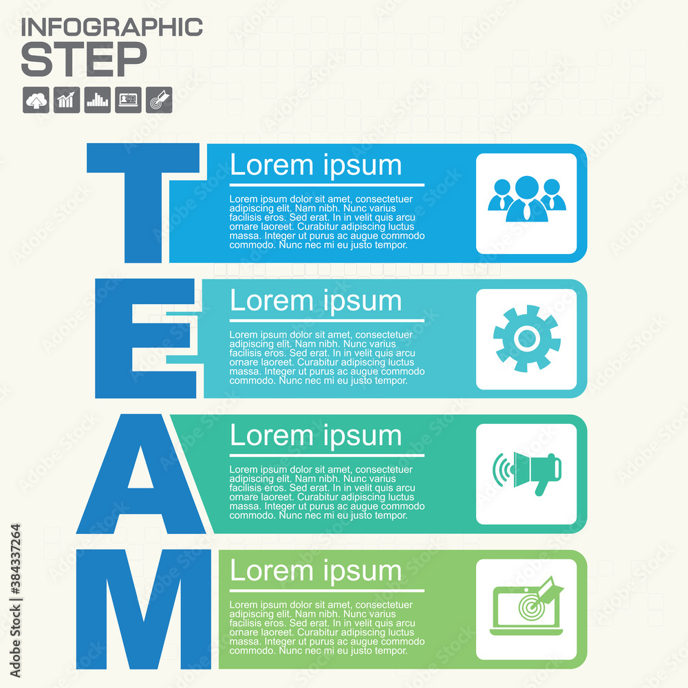 Four steps of TEAM infographics report, template, chart, scheme. Vector. Four steps of TEAM infographics report, template, chart, scheme. Vector.