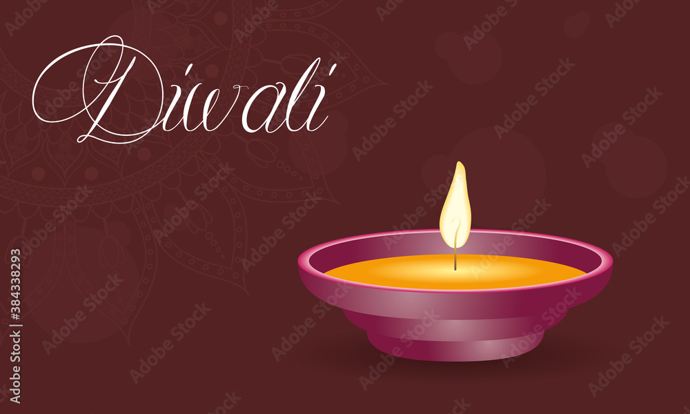 happy diwali celebration lettering with candle in brown background happy diwali celebration lettering with candle in brown background