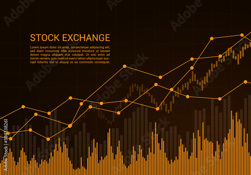 Orange stock market or financial candlestick chart with rising and increase trend and text, vector