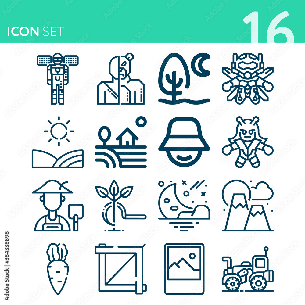 Simple set of 16 icons related to countryside Simple set of 16 icons related to countryside