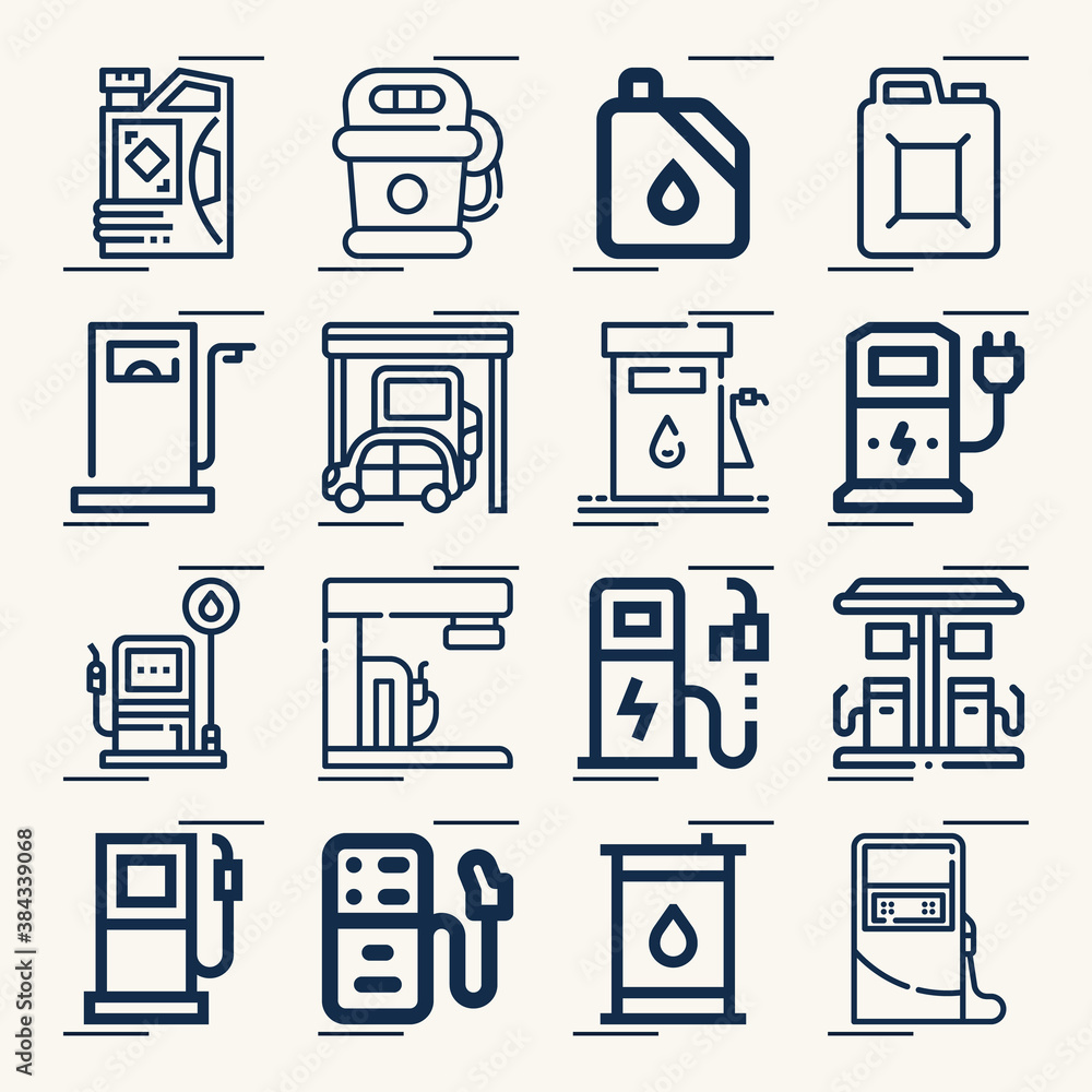 Simple set of petrol related lineal icons. Simple set of petrol related lineal icons.