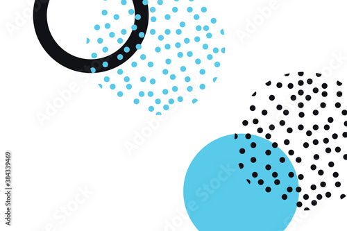 Abstract background made with simple geometric circle shapes. Modern, simple and playful vector art in blue and black colors.