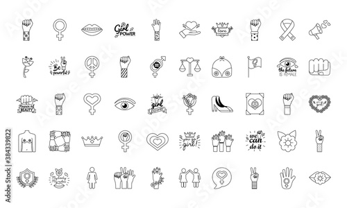 bundle of fifty feminism line style icons