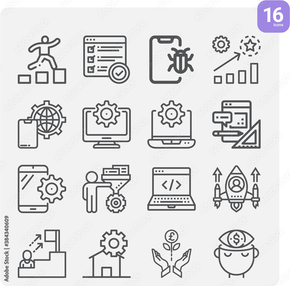 Simple set of developing related lineal icons. Simple set of developing related lineal icons.