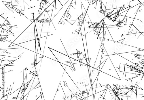 Random Chaotic Contemporary art work vector illustration. Random lines, shapes. Black and white version