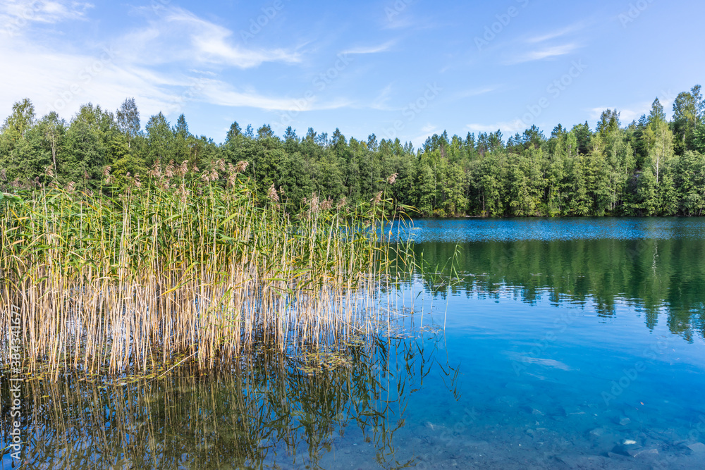 Marble Lake in Ruskeala Mountain Park. Karelia, Russia. An old abandoned quarry, which delivered stone for almost three centuries,  a monument to the industrial history 