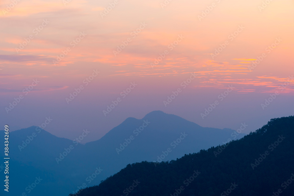 Sunrise over the hills surrounding Bandipur, Tanahun district, Nepal