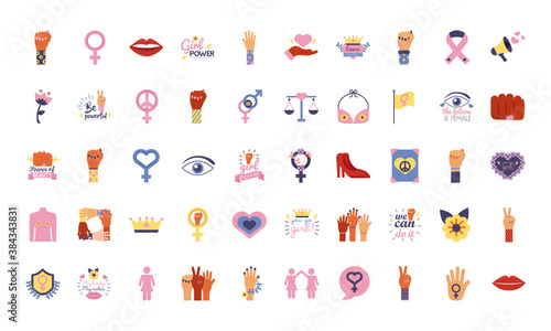 bundle of fifty feminism flat style icons photo